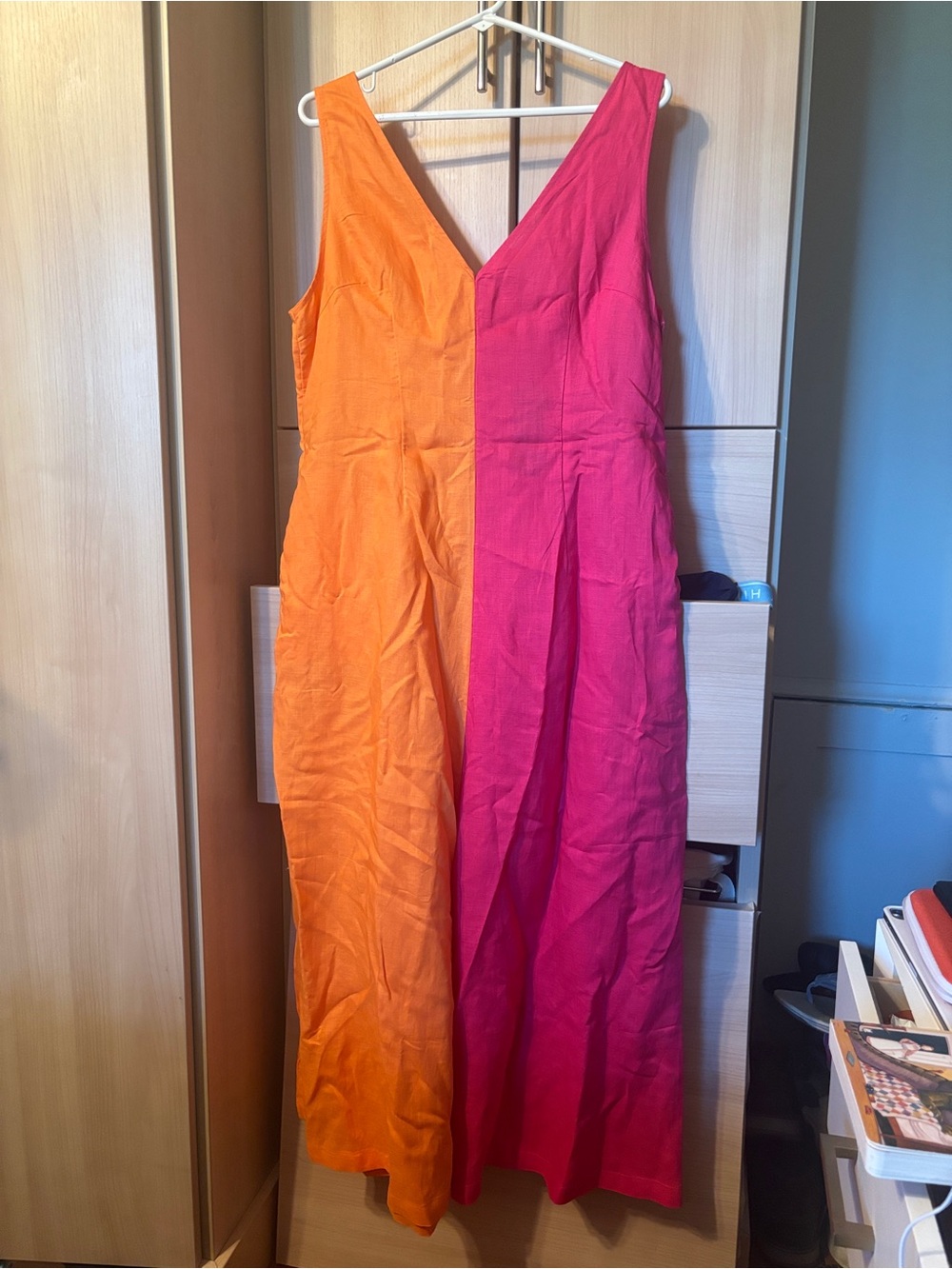 Colorblock Orange and Pink V-Neck Sleeveless jumpsuit from Mixed by Nasrin